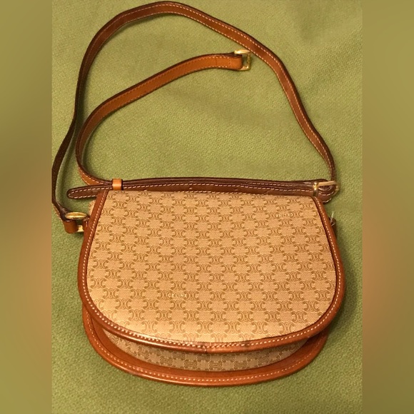 Vintage Celine Monogram All Over Print Leather Trim Crossbody Bag - Picture 2 of 16